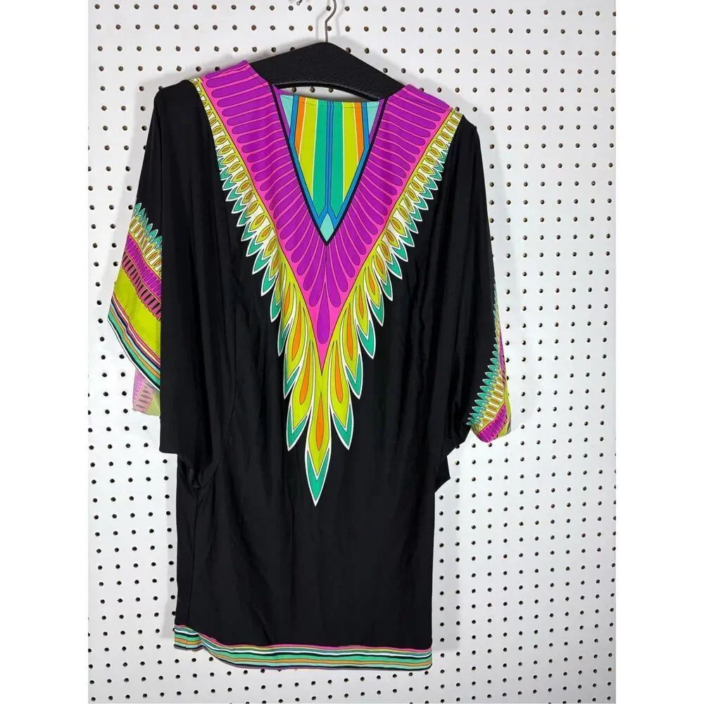 Trina Turk Black & Multicolor Plumas Swim Cover Up Kaftan size S - Picture 3 of 7